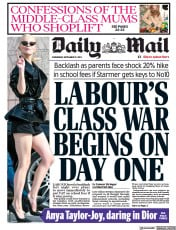 Daily Mail (UK) Newspaper Front Page for 27 September 2023