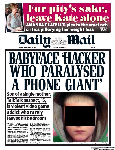 Daily Mail Newspaper Front Page (UK) for 28 October 2015
