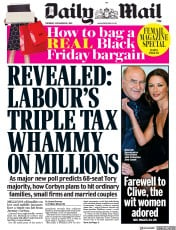 Daily Mail (UK) Newspaper Front Page for 28 November 2019
