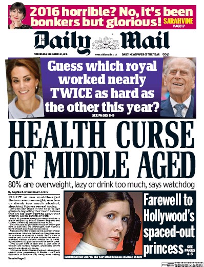 Daily Mail Newspaper Front Page (UK) for 28 December 2016