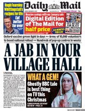 Daily Mail (UK) Newspaper Front Page for 28 December 2020