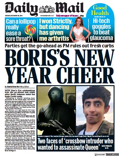 Daily Mail Newspaper Front Page (UK) for 28 December 2021