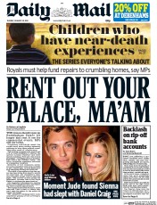 Daily Mail Newspaper Front Page (UK) for 28 January 2014