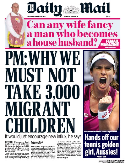 Daily Mail Newspaper Front Page (UK) for 28 January 2016