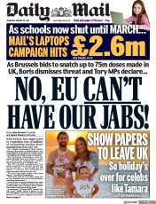 Daily Mail (UK) Newspaper Front Page for 28 January 2021