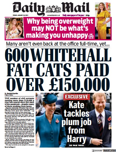 Daily Mail Newspaper Front Page (UK) for 28 January 2022