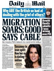 Daily Mail (UK) Newspaper Front Page for 28 February 2014