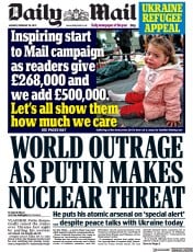 Daily Mail (UK) Newspaper Front Page for 28 February 2022