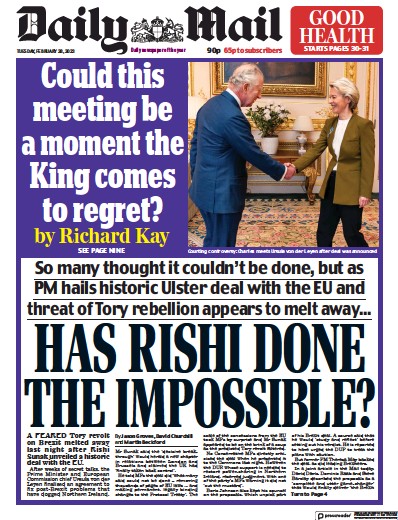 Daily Mail Newspaper Front Page (UK) for 28 February 2023