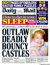Daily Mail (UK) Newspaper Front Page for 28 March 2016