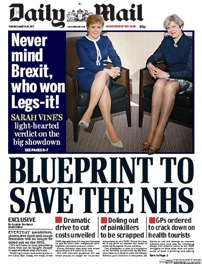 Daily Mail Newspaper Front Page (UK) for 28 March 2017