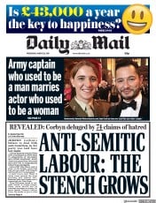 Daily Mail (UK) Newspaper Front Page for 28 March 2018