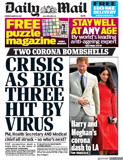Daily Mail Newspaper Front Page (UK) for 28 March 2020