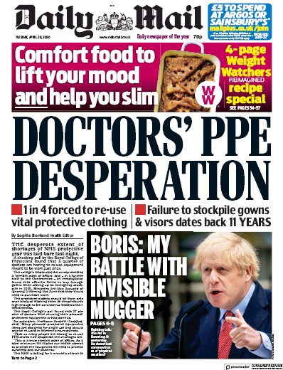 Daily Mail Newspaper Front Page (UK) for 28 April 2020