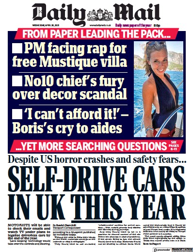 Daily Mail Newspaper Front Page (UK) for 28 April 2021