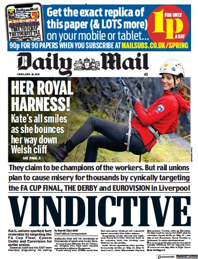 Daily Mail Newspaper Front Page (UK) for 28 April 2023