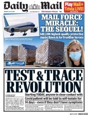 Daily Mail (UK) Newspaper Front Page for 28 May 2020