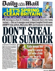 Daily Mail (UK) Newspaper Front Page for 28 May 2021