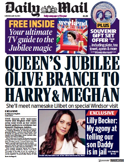 Daily Mail Newspaper Front Page (UK) for 28 May 2022