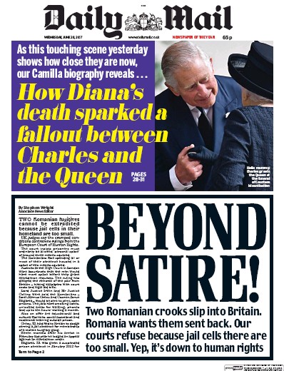 Daily Mail Newspaper Front Page (UK) for 28 June 2017