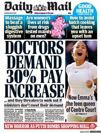 Daily Mail Newspaper Front Page (UK) for 28 June 2022