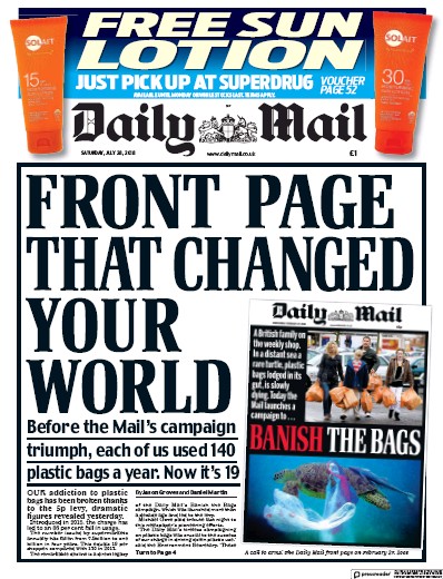 Daily Mail Newspaper Front Page (UK) for 28 July 2018