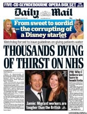 Daily Mail (UK) Newspaper Front Page for 28 August 2013