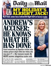 Daily Mail (UK) Newspaper Front Page for 28 August 2019