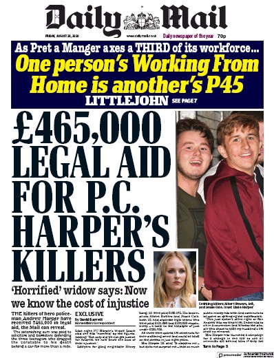 Daily Mail Newspaper Front Page (UK) for 28 August 2020