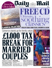 Daily Mail Newspaper Front Page (UK) for 28 September 2013