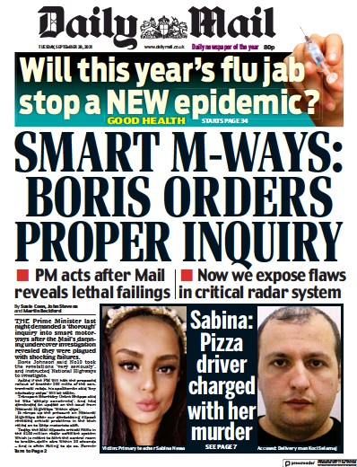 Daily Mail Newspaper Front Page (UK) for 28 September 2021