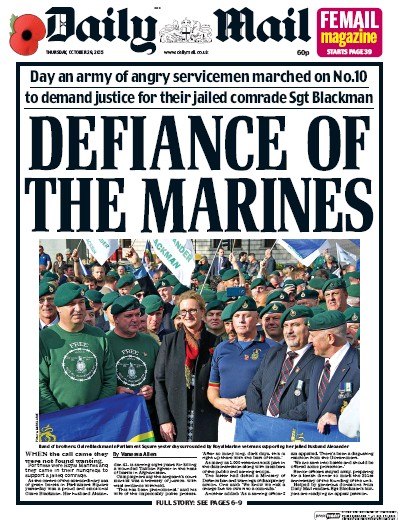 Daily Mail Newspaper Front Page (UK) for 29 October 2015