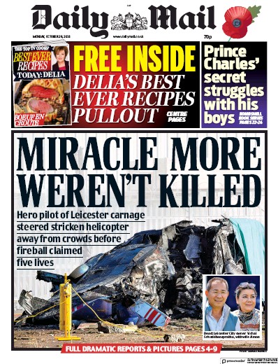 Daily Mail Newspaper Front Page (UK) for 29 October 2018