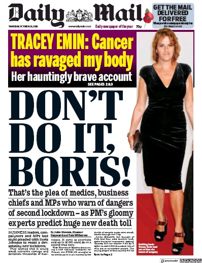 Daily Mail Newspaper Front Page (UK) for 29 October 2020