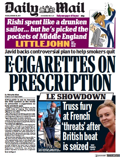 Daily Mail Newspaper Front Page (UK) for 29 October 2021
