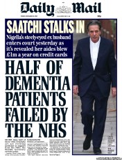 Daily Mail (UK) Newspaper Front Page for 29 November 2013