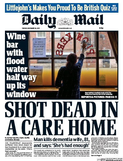 Daily Mail Newspaper Front Page (UK) for 29 December 2015