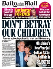 Daily Mail (UK) Newspaper Front Page for 29 December 2020