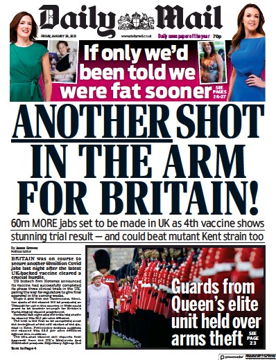 Daily Mail Newspaper Front Page (UK) for 29 January 2021
