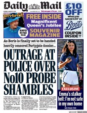 Daily Mail (UK) Newspaper Front Page for 29 January 2022