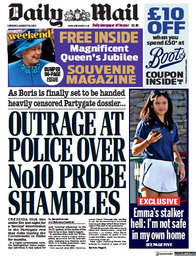 Daily Mail Newspaper Front Page (UK) for 29 January 2022
