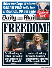 Daily Mail (UK) Newspaper Front Page for 29 March 2017