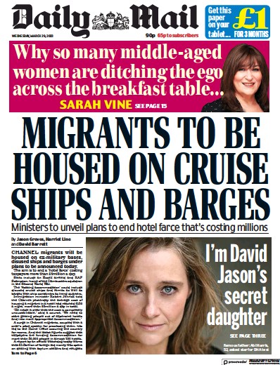 Daily Mail Newspaper Front Page (UK) for 29 March 2023
