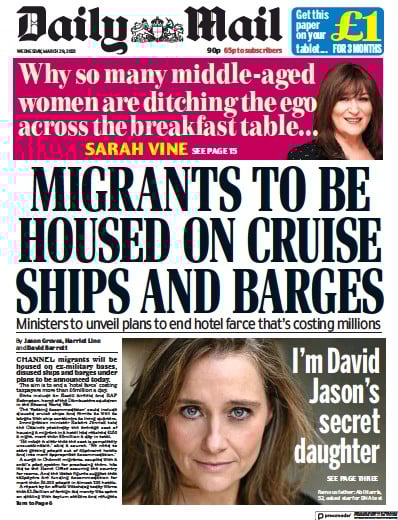 Daily Mail Newspaper Front Page (UK) for 29 March 2023