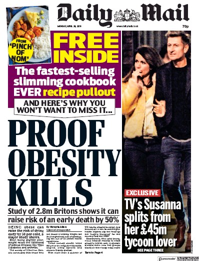Daily Mail Newspaper Front Page (UK) for 29 April 2019