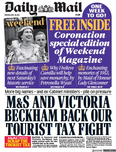 Daily Mail Newspaper Front Page (UK) for 29 April 2023