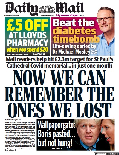 Daily Mail Newspaper Front Page (UK) for 29 May 2021