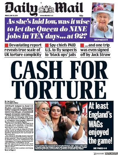 Daily Mail Newspaper Front Page (UK) for 29 June 2018