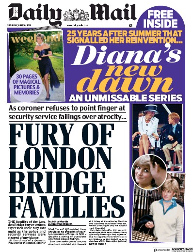 Daily Mail Newspaper Front Page (UK) for 29 June 2019