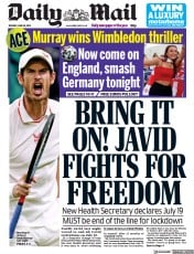 Daily Mail (UK) Newspaper Front Page for 29 June 2021